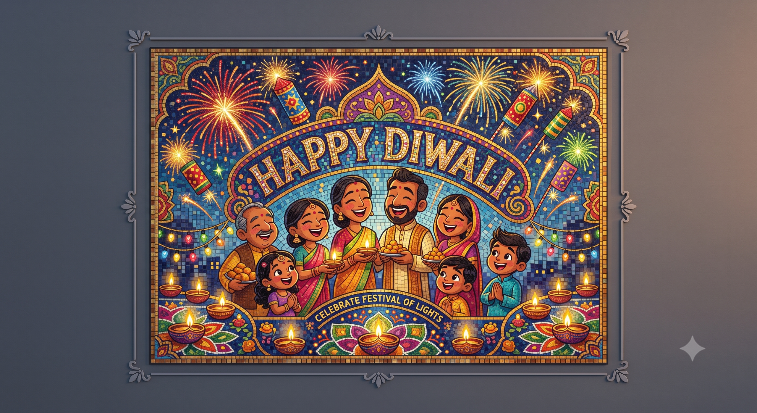 Happy Diwali and crackers mosaic LEGO build